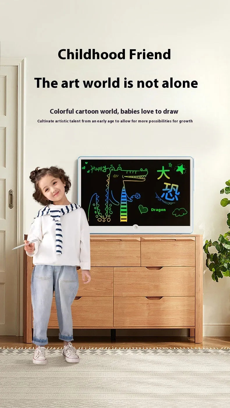 19-inch blue and white rechargeable LCD drawing board for children with stylus.