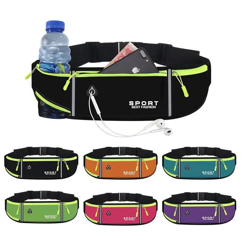 Waterproof Oxford cloth outdoor exercise running belt bag in fluorescent green with anti-theft pocket and adjustable waist strap