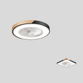 Nordic ceiling fan light with solid wood frame and white PVC lampshade, shown in round, square, and rectangular shape options.