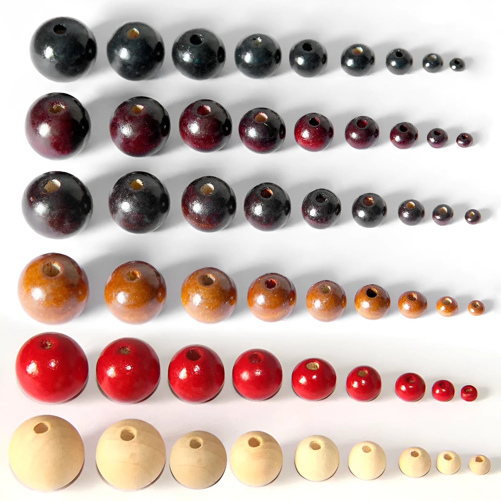 Loose wooden beads in red sandalwood and huanghuali in various sizes for DIY jewellery making