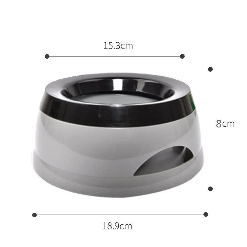 Gray plastic PP floating pet water bowl with no-spill design, 750ml capacity, suitable for dogs and cats