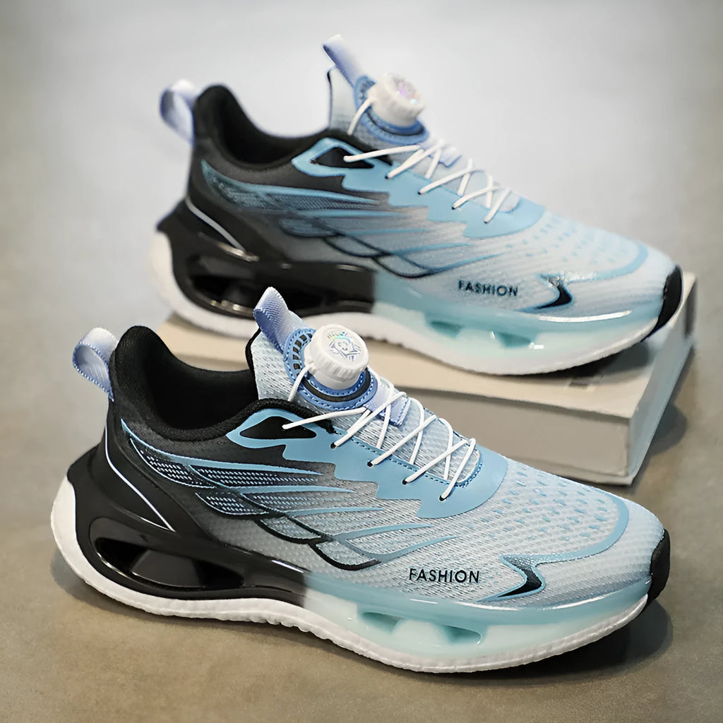 Youth men's casual sneakers with rotating button and shock absorption in mesh or leather options