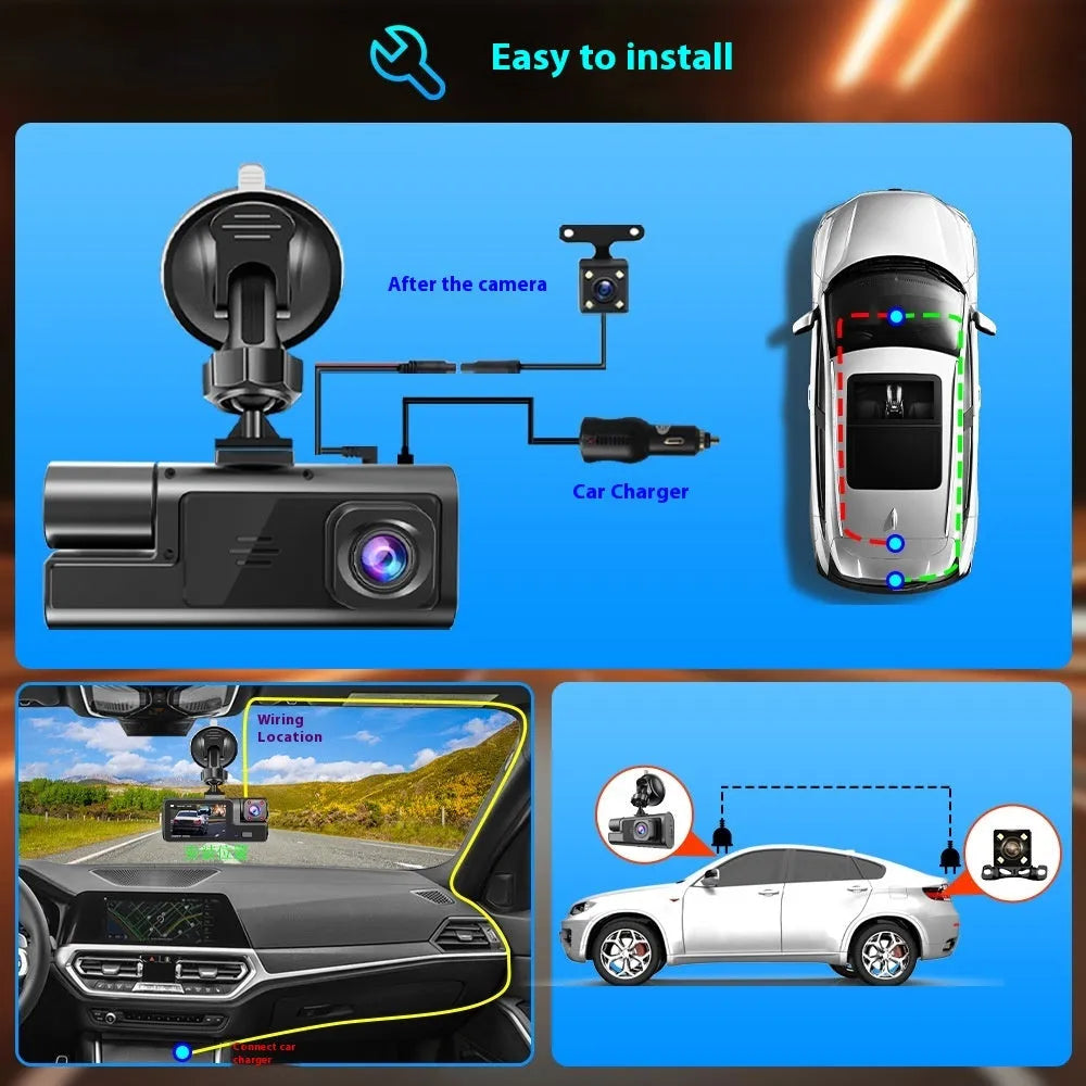Car dash cam with 2.0-inch screen showing WiFi connectivity and reversing camera function