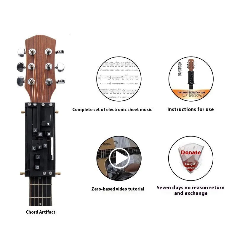 Black automatic chord practice device for folk guitar beginners playing and singing