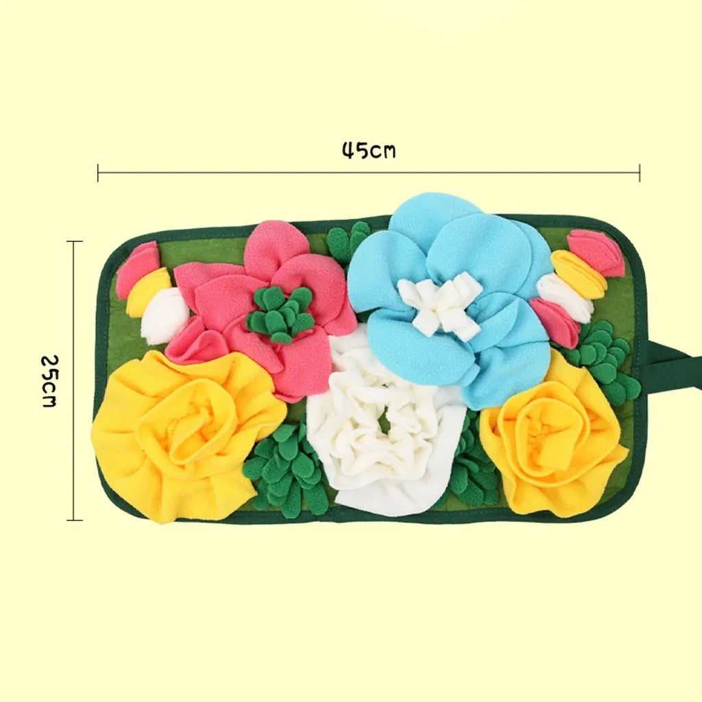 Gray square fleece foraging mat for rabbits and guinea pigs with soft strips for hiding treats