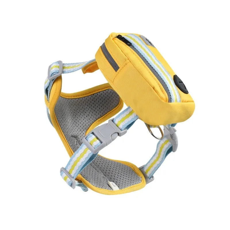 Explosion-proof anti-strangulation pet harness in Oxford cloth with attached holding rope.