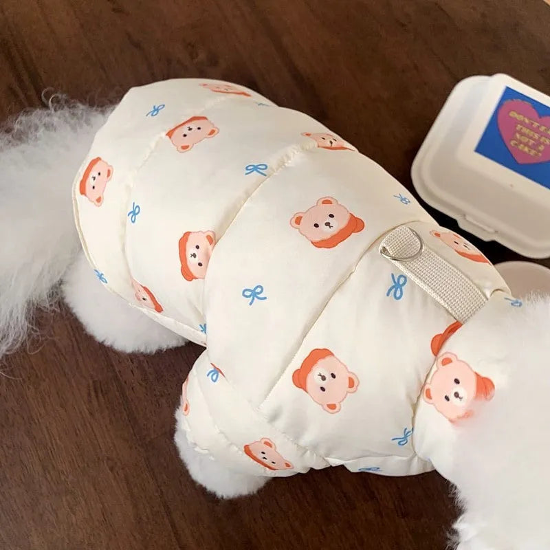 Bear cotton-padded thickened coat for small puppies and cats, autumn winter pet clothing with back length options