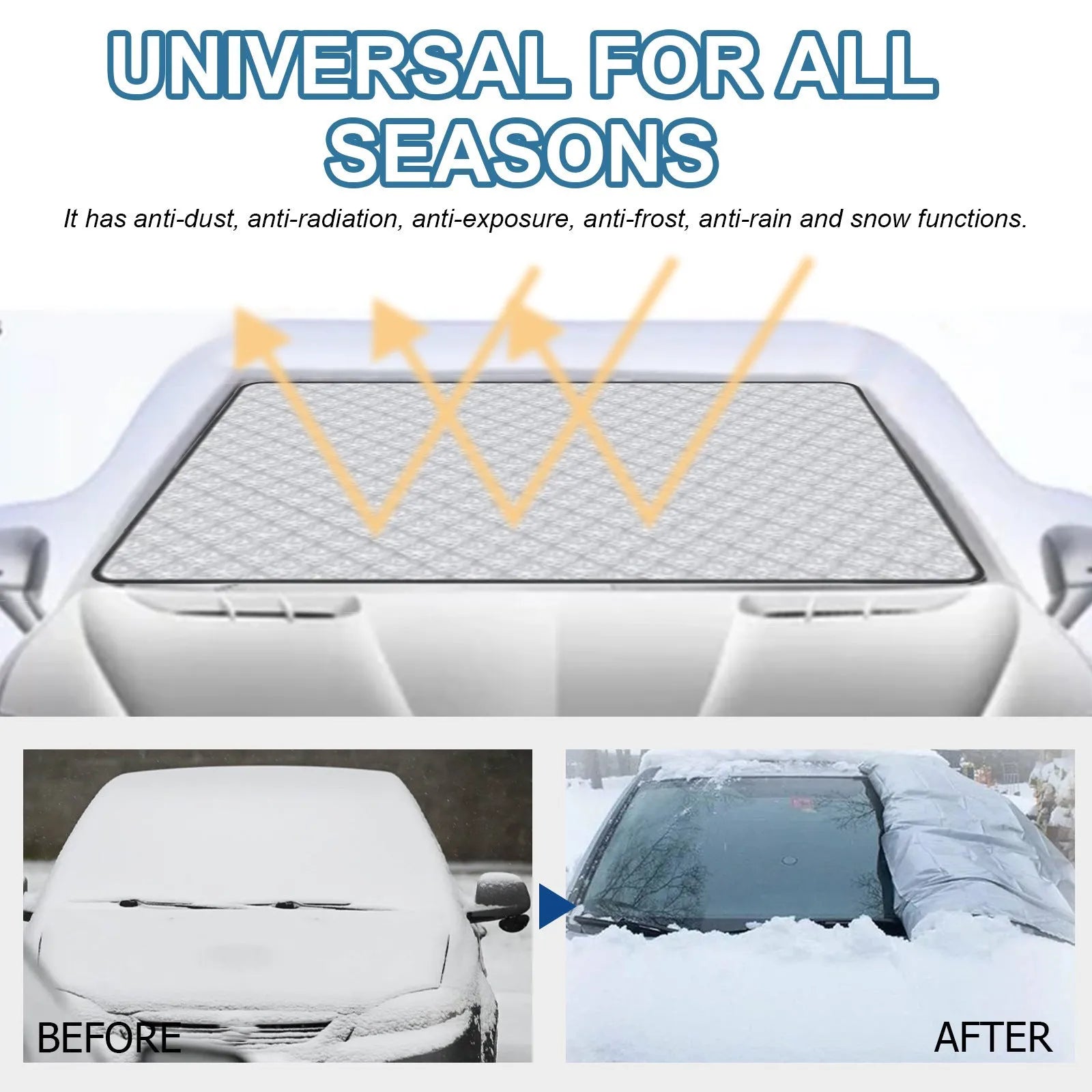 Car windscreen cover made of nylon and aluminium film, size 140x95cm, used for frost and snow protection on front windshield