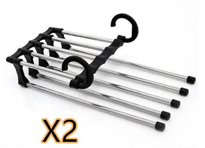 5-in-1 stainless steel trouser hanger, black, 47x18cm, with five booms and two hooks at each end