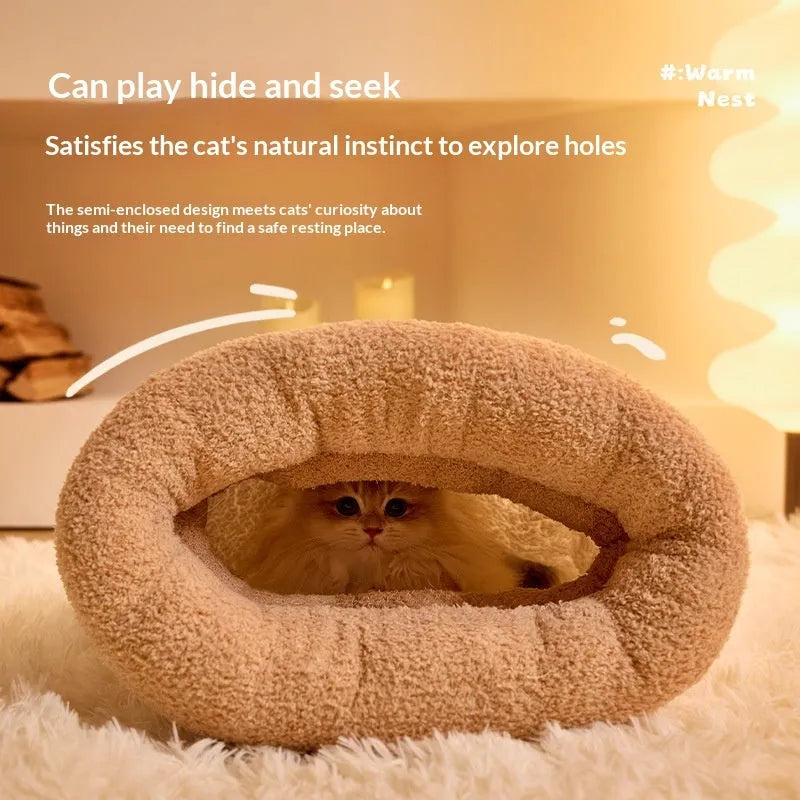 Personalised warm cat bed sleeping bag in cotton fleece, corduroy, and lamb fleece, available in beige and brown colours