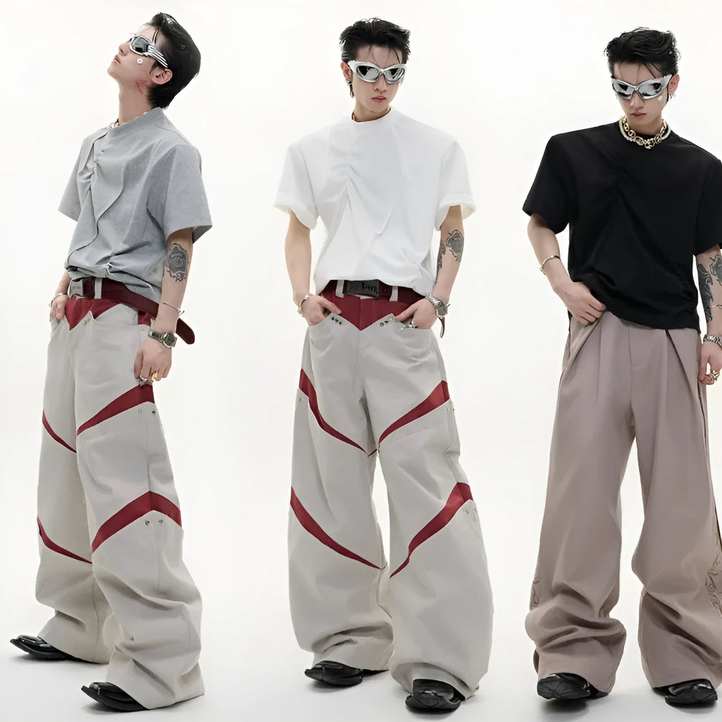 Men's loose cotton T-shirt with asymmetric stitching in black, grey or white colours