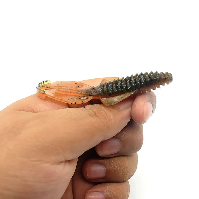 PVC soft bait fishing lure showing colour variations and two size formats: 8cm and 12cm lengths
