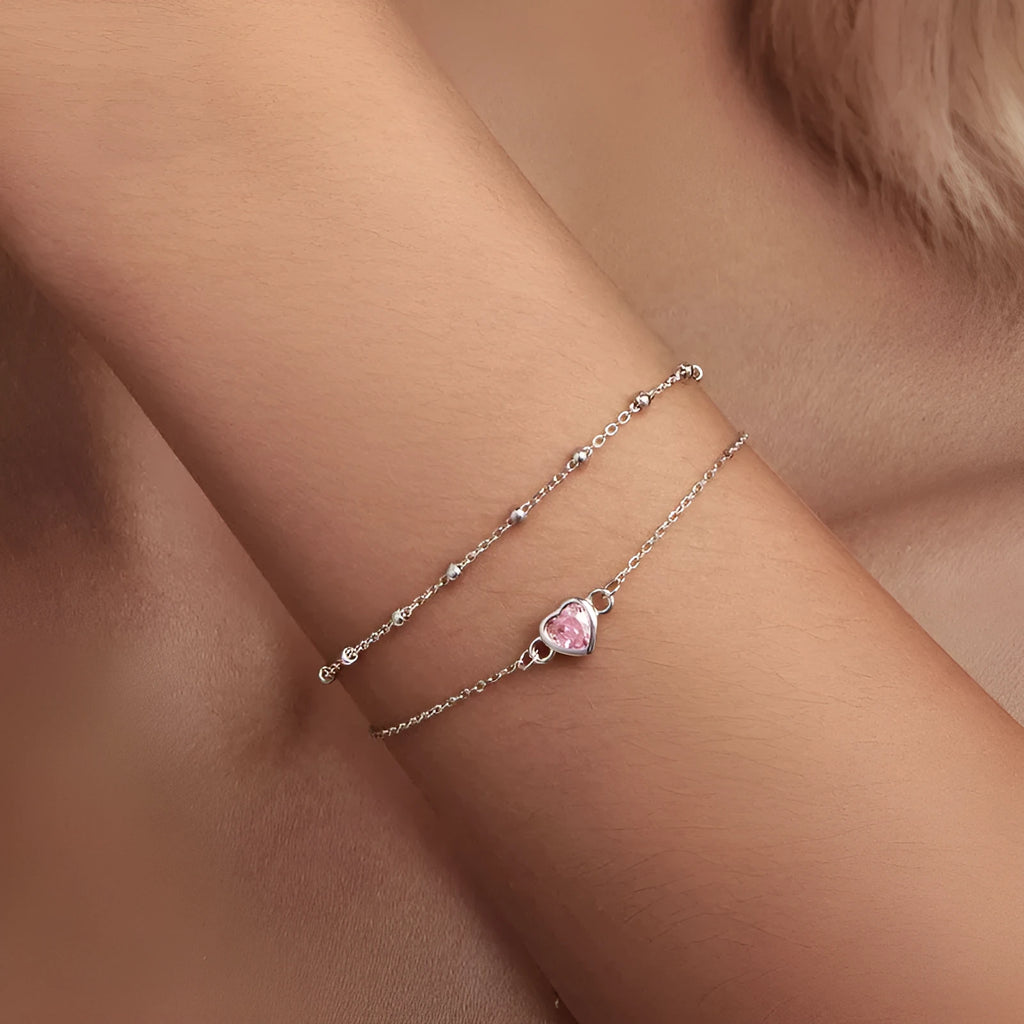 Women's 925 sterling silver heart bracelet with adjustable chain and 6mm pendant in colour BSB152
