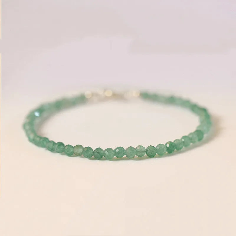 Handmade 3mm women's vintage jade bracelet on white background, natural stone beads, 15cm or 16cm lengths