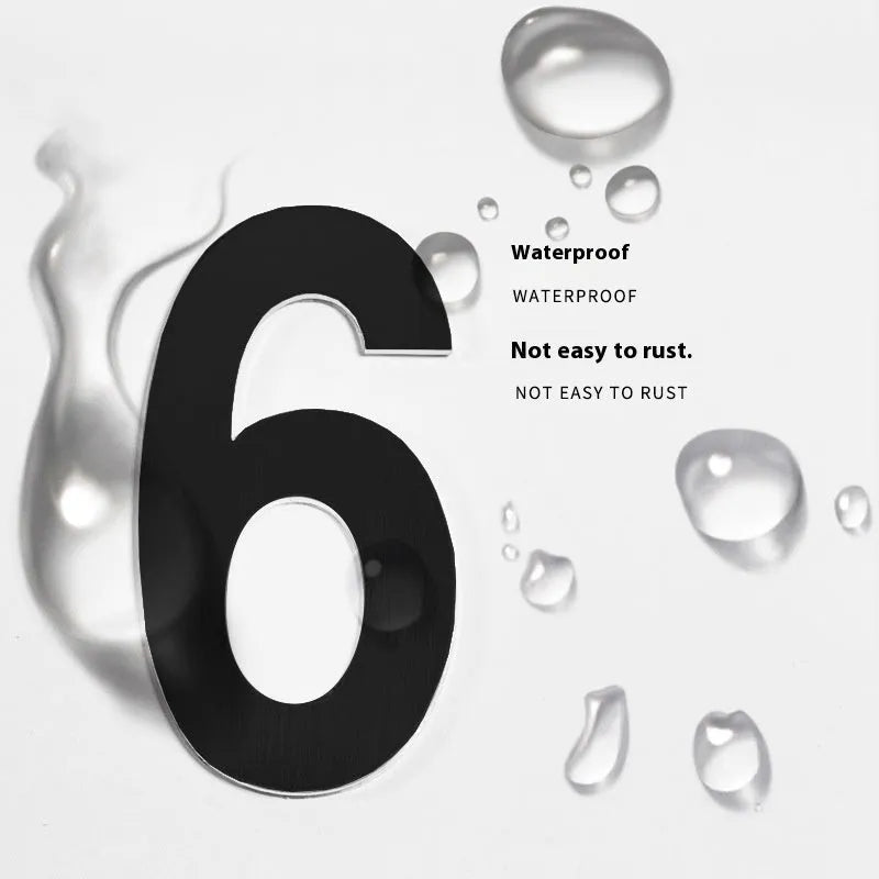 Black stainless steel adhesive house number 7.5cm waterproof for door or wall mounting