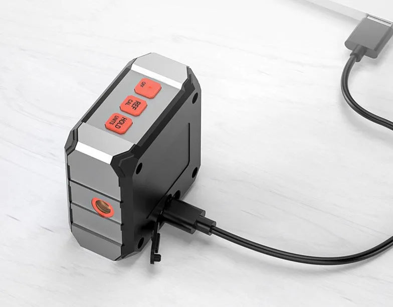 Digital laser infrared woodworking steel tape measure tool with alloy casing and backlight display.