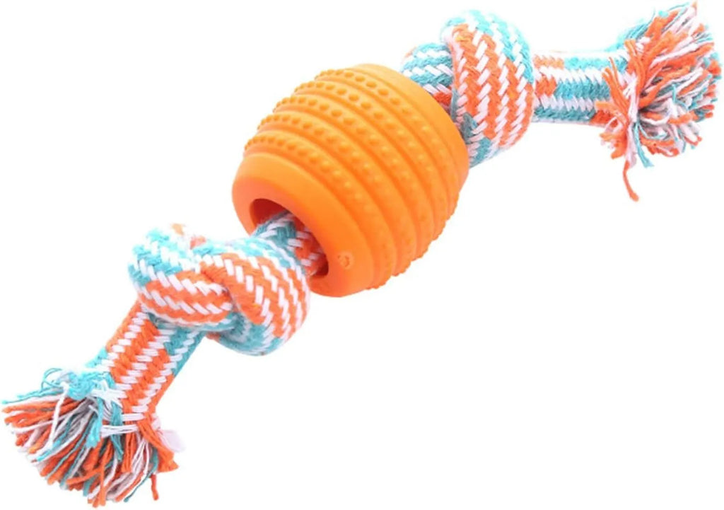 Blue dog chew toy with rope construction for dental cleaning and moderate chewing