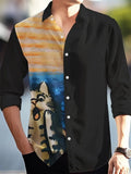 Hawaiian style men's long sleeve shirt with flower pattern, loose fit, polyester fabric