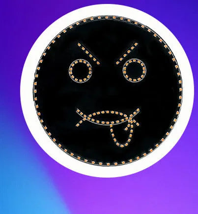 Car rear window LED expression light with 145 orange lamp beads displaying smiley face pattern, black housing, remote control included