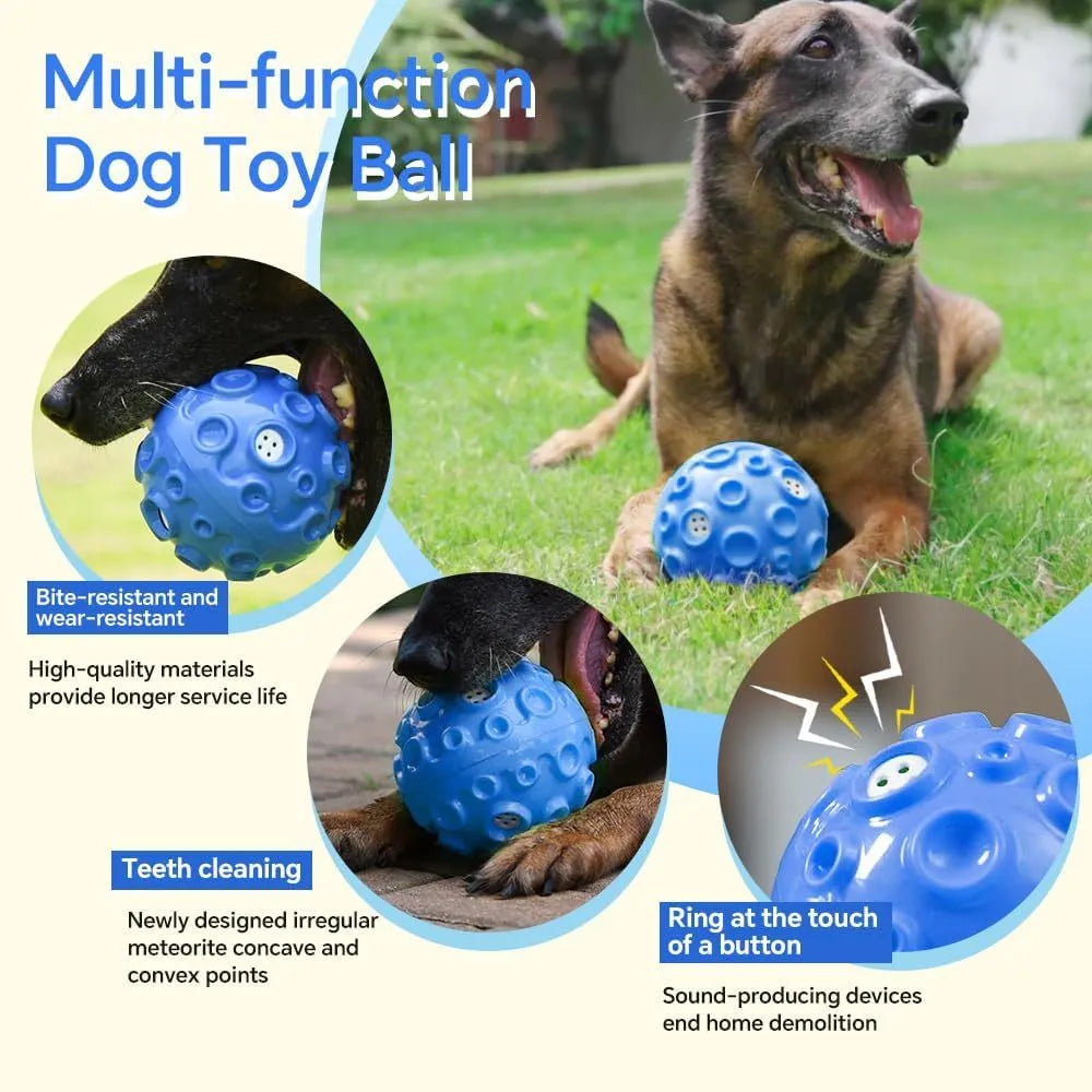 Durable rubber dog ball toy with textured surface for aggressive chewers and teeth cleaning.