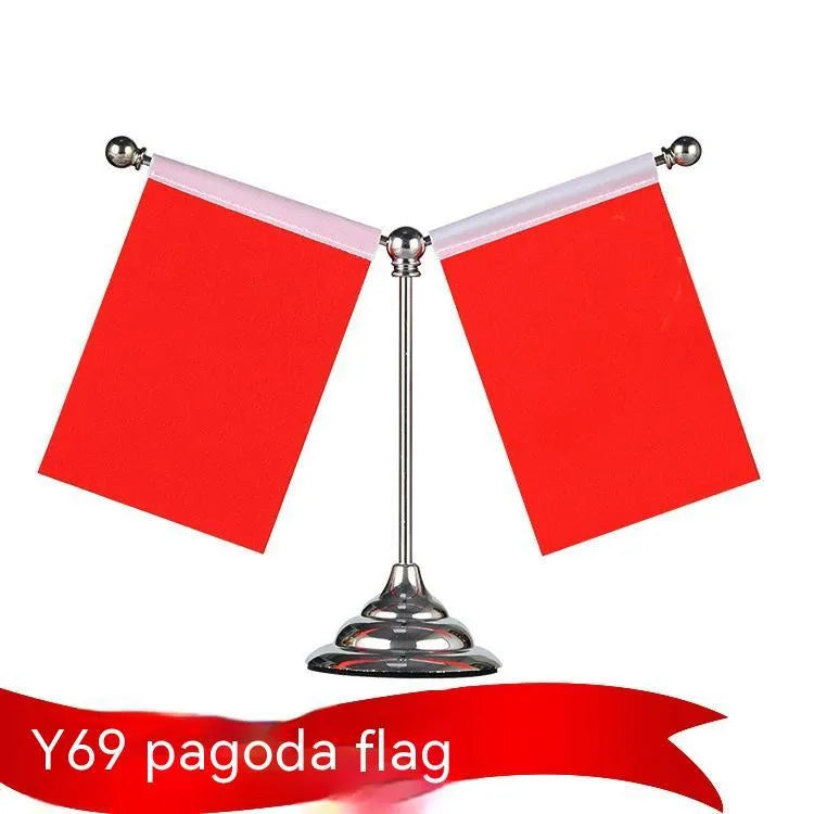 Red polyester fabric flag on adjustable telescopic metal rod with crystal stand for car dashboard decoration