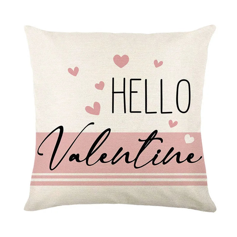 Square red and plaid heart print pillow cover for Valentine's Day, 45x45cm.