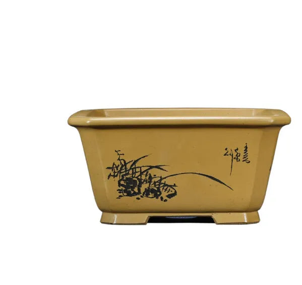 Extra large purple clay Chinese style flower pot with antique carved design for indoor planting