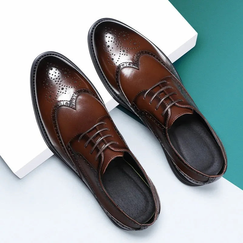Men's black and brown brogue leather shoes for business formal wear