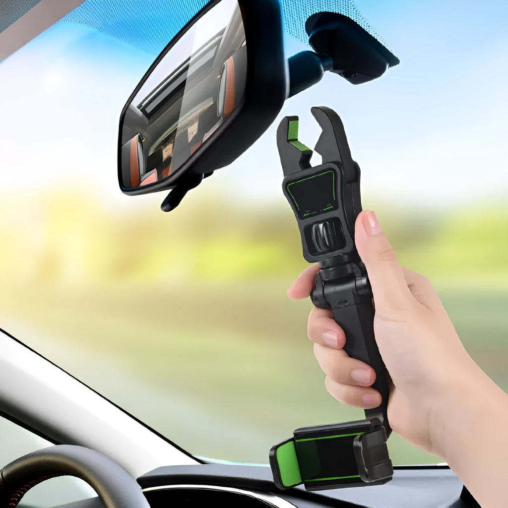 Car mobile phone holder clipped onto rear view mirror bracket, universal fit for GM vehicles, ABS plastic, black and green colour option
