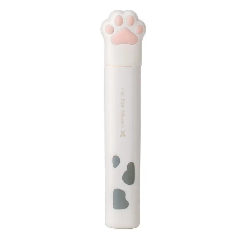 Cat paw mini folding safety scissors showing folded position with stainless steel blades and decorative handle