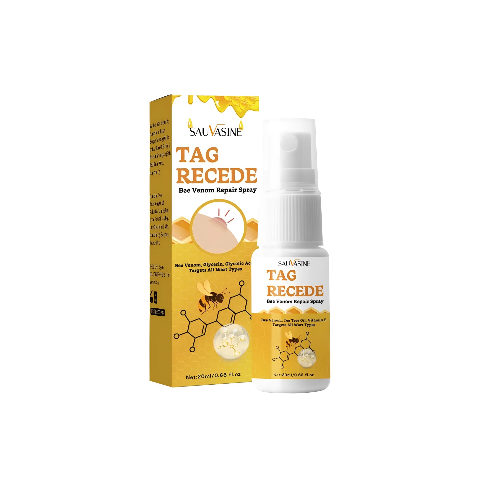 Bee Wart Spray bottle, 20 ml liquid remover for skin bumps and tags.