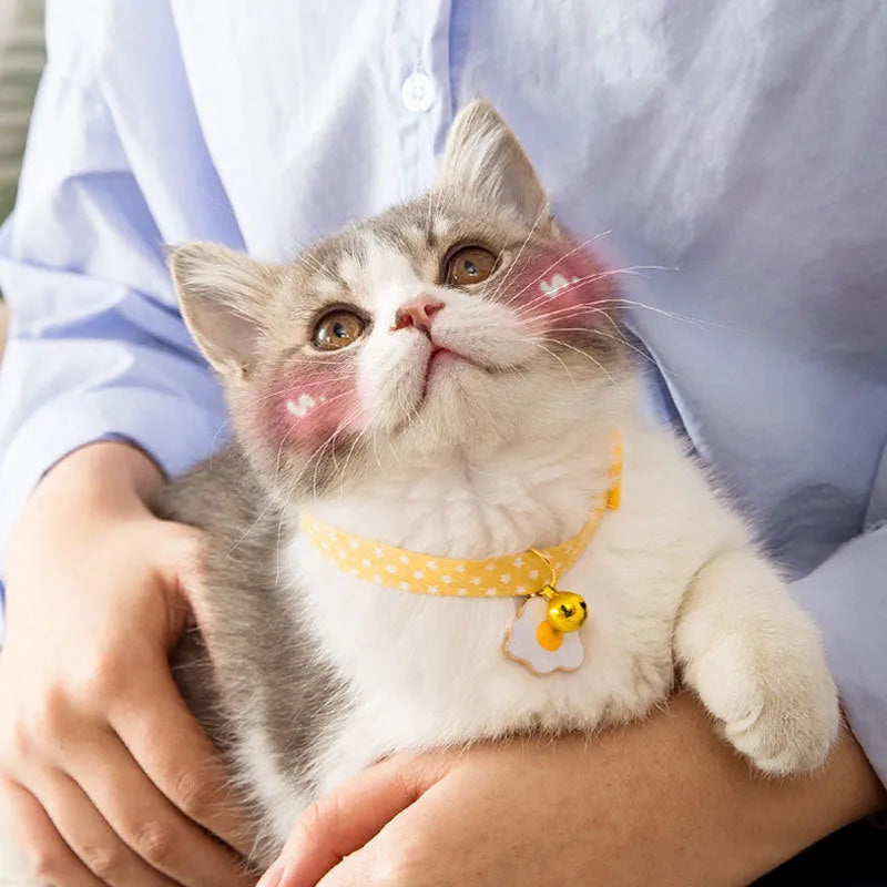 Green adjustable cat collar with bell pendant and bow tie decoration for small pets