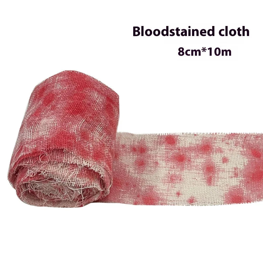 Halloween bloody horror dyed gauze bandage on 8cm wide polyester fabric roll