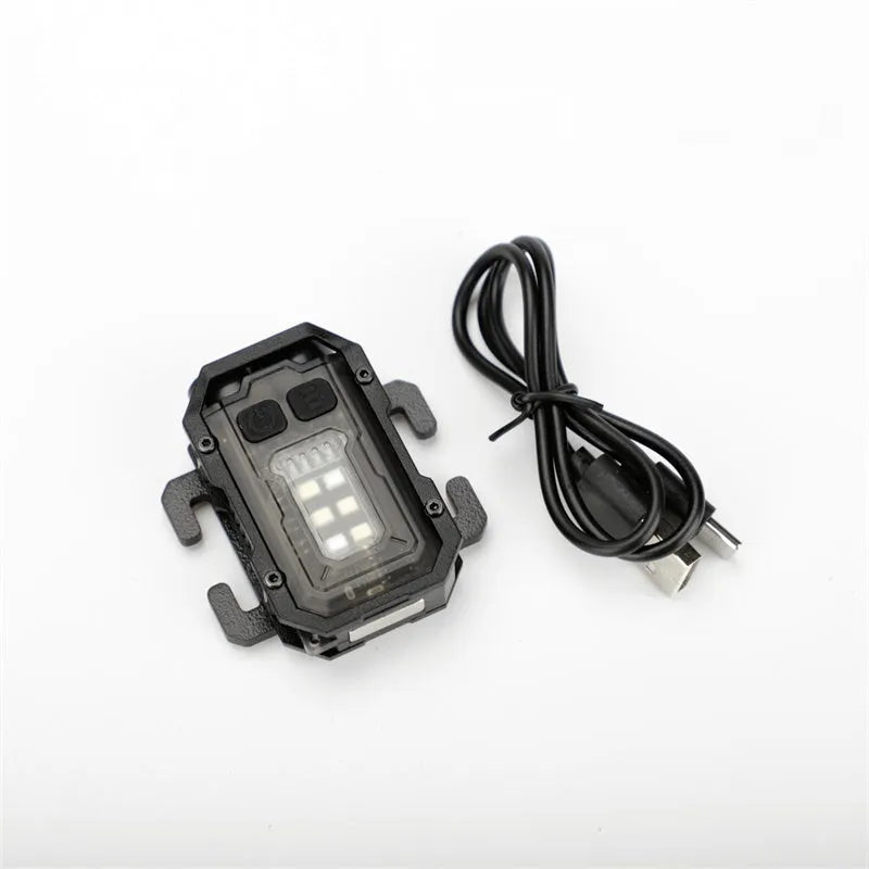 Portable tactical mini warning flashlight with USB cable for outdoor backpack mount use