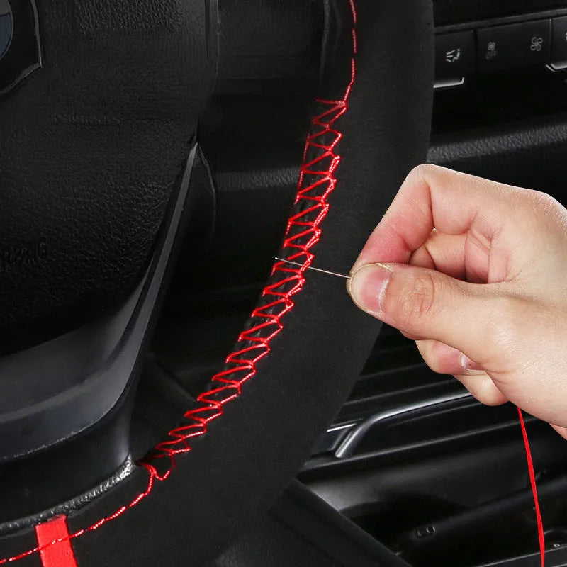 Black blue DIY suede steering wheel cover for 38cm automobile steering wheels