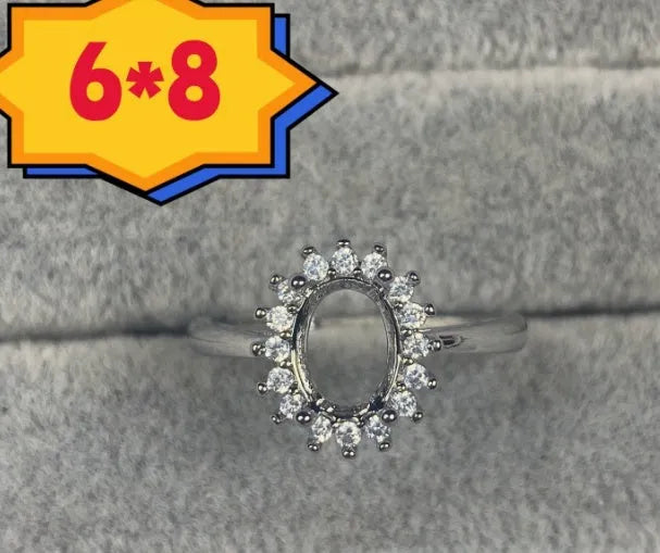 Oval open mouth ring with five-pointed star ornament on 6x8mm stone, Korean style copper jewellery