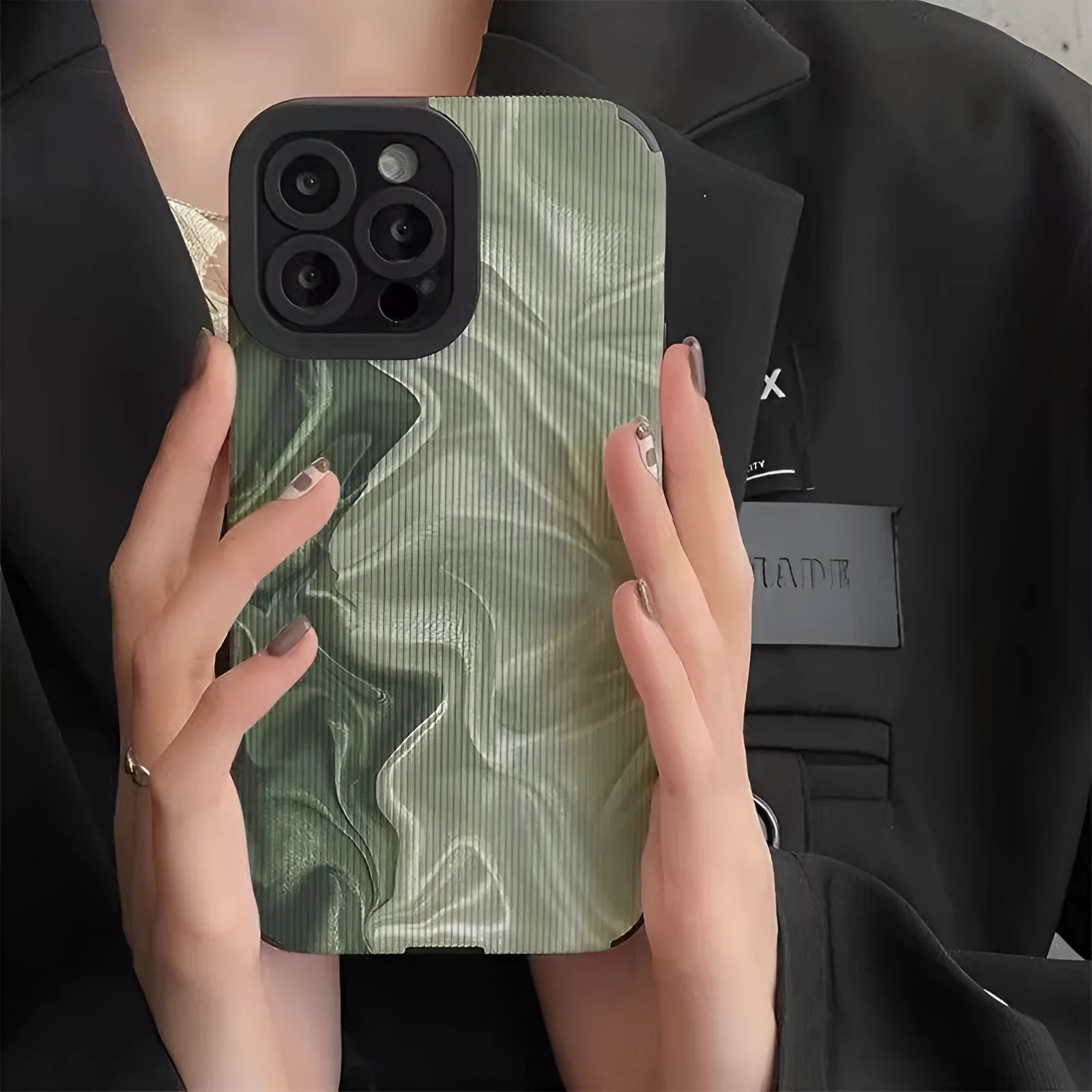 All-inclusive silicone phone case for Apple iPhone with wavy texture anti-falling soft shell and imitation leather finish