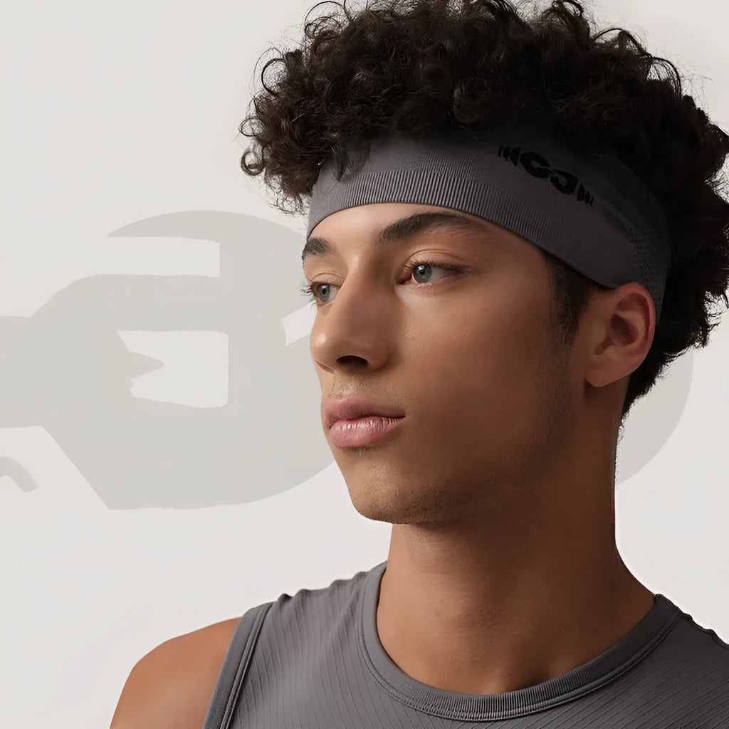 Seamless knitted sports hair band in black, grey and blue colours for men and women