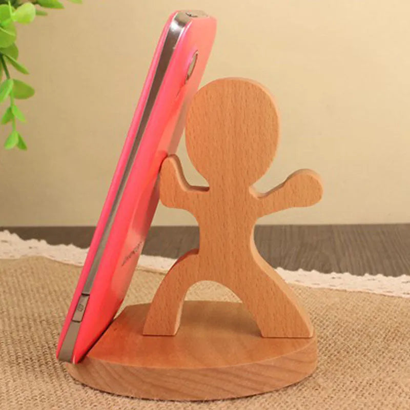 Beech wood mobile phone holder with resin animal design and coin slot