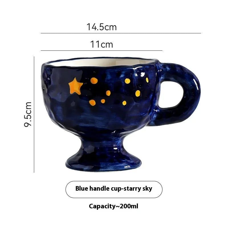 Hand-pinched irregular ceramic mug in solid colour with modern simplicity design