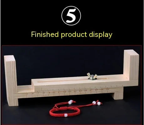 Solid wood handmade weaving rack with medium size and totem pattern, featuring fixing clips for bracelet and necklace DIY projects