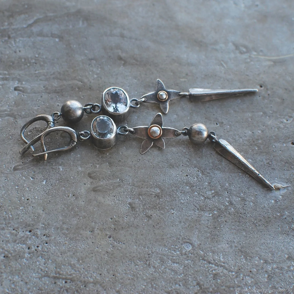 Hesheng antique silver geometric XINGX pendant earrings with rhinestone detailing and long drop design