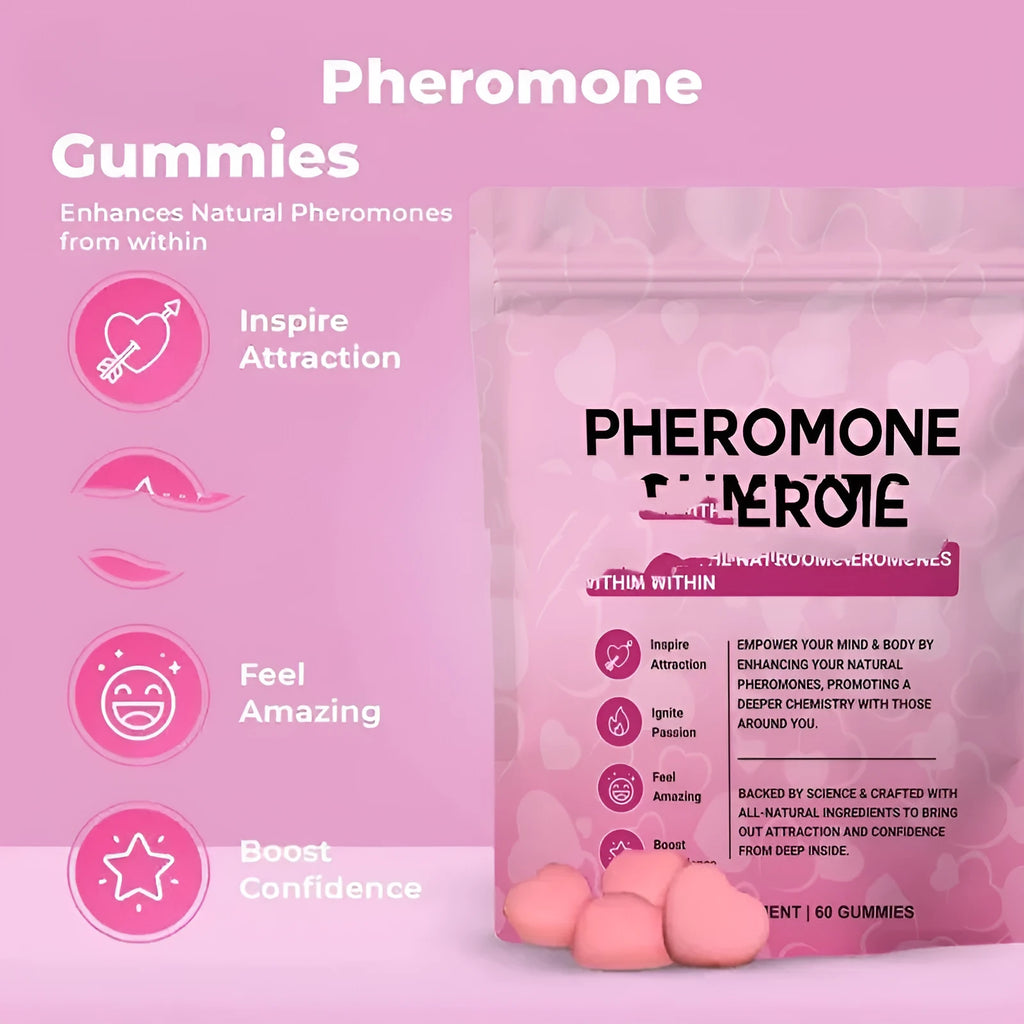 Pack of 60 edible pheromone gummies in a household gummy candy pack, 60 tablets per pack