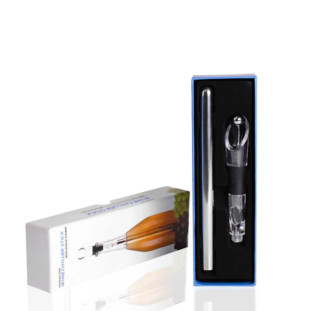 Stainless steel wine cooling rod with aerator and drip-free pourer, 32cm length, black finish