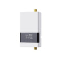 Instant electric water heater with LED touch screen display and remote control for kitchen or shower use.