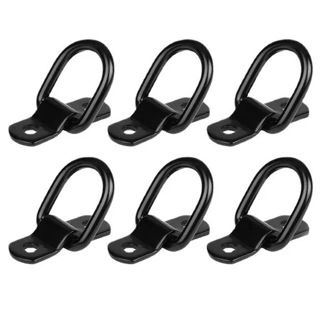 Galvanised carbon steel truck floor hook with a black pull ring for securing cargo straps.