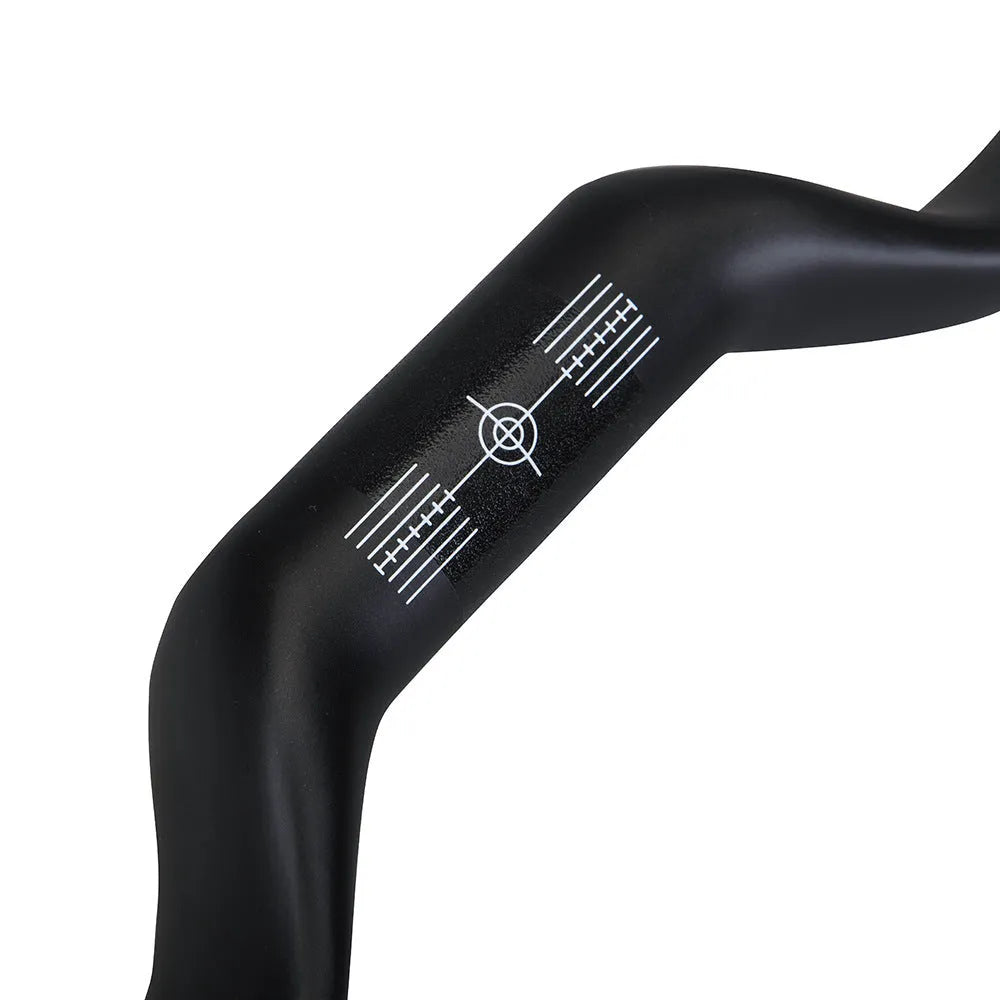 Black carbon fibre bent handlebar with large angle outer swing, 31.8mm clamp, 125mm drop, 80mm extension