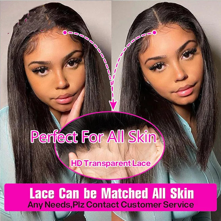 13x4 lace frontal bob straight wig black high temperature silk 200% density 11A 8-16 inch adjustable size