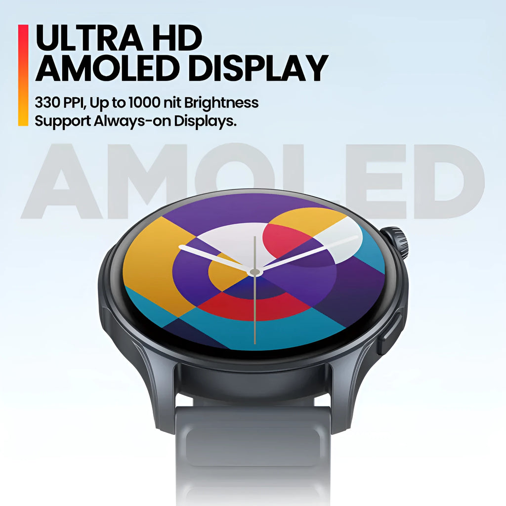 Btalk 3 Pro smart watch with AMOLED display and touch button in gray colour