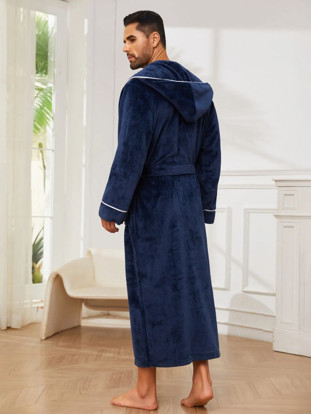 Fashion men's flannel bathrobe in light gray, unisex polyester fibre winter autumn robe